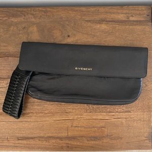 Givenchy black leather military clutch. Can also be worn as a wristlet
